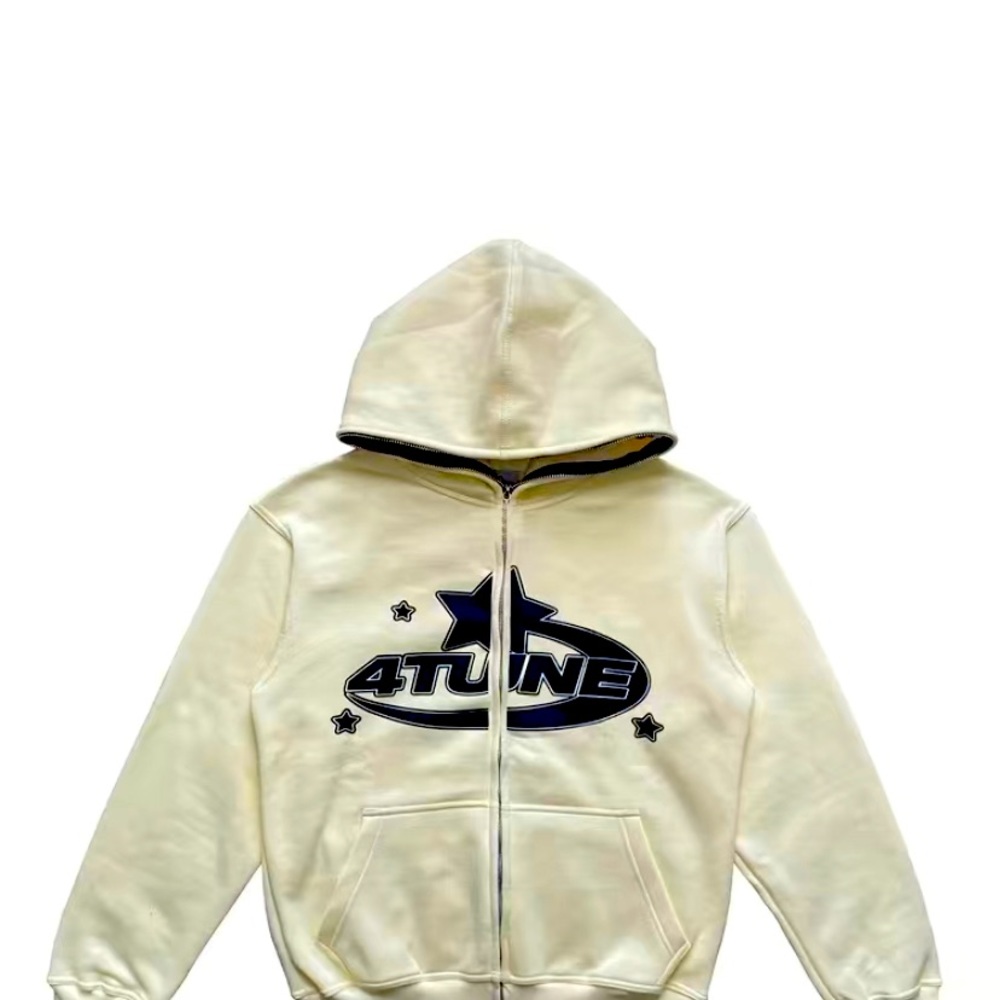 Y2K Letter & Star Print Sweatshirt, Long Sleeve Crew Neck Zip Up Hoodie. Woman’s